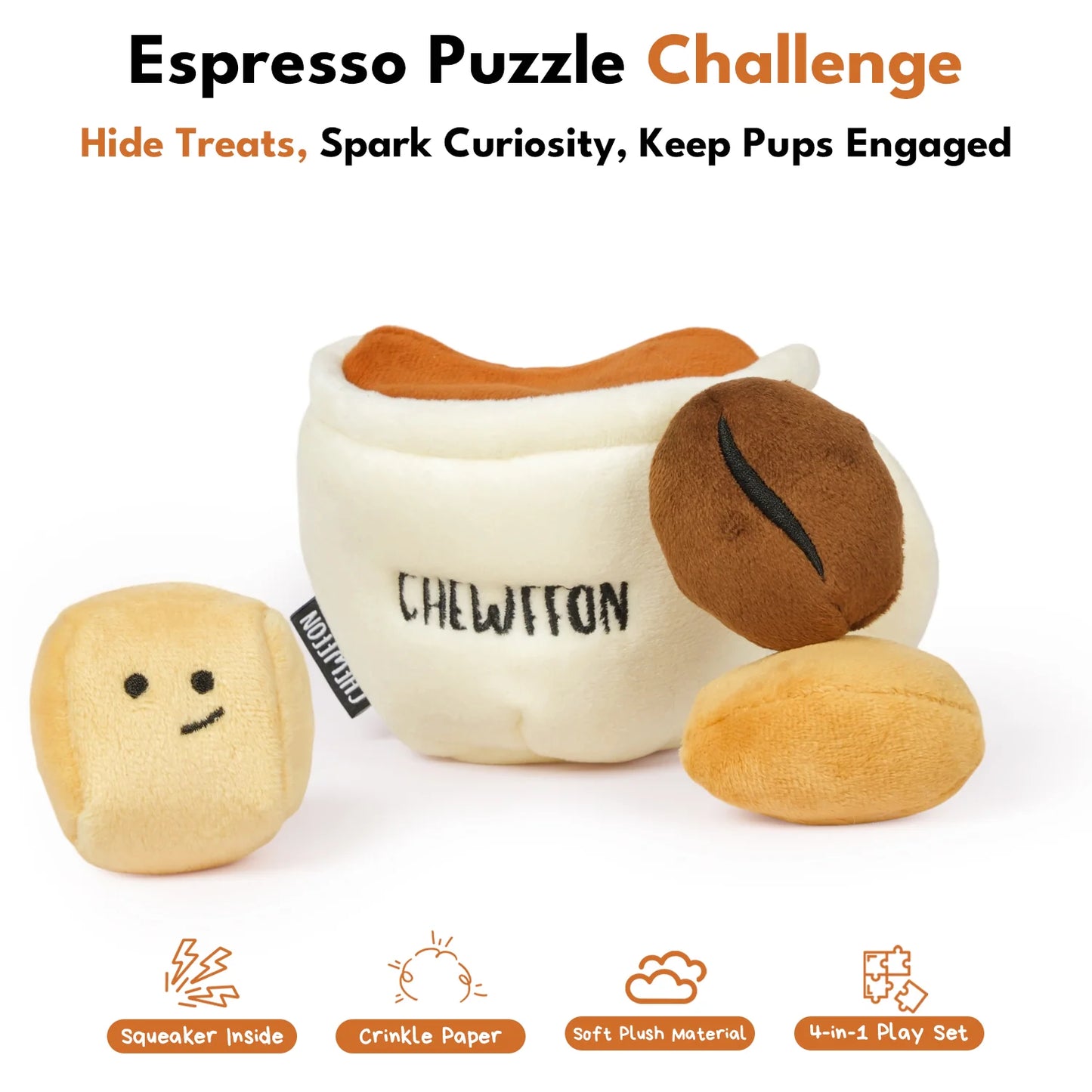 Chewffon Espresso Squeaky, Dog Toy