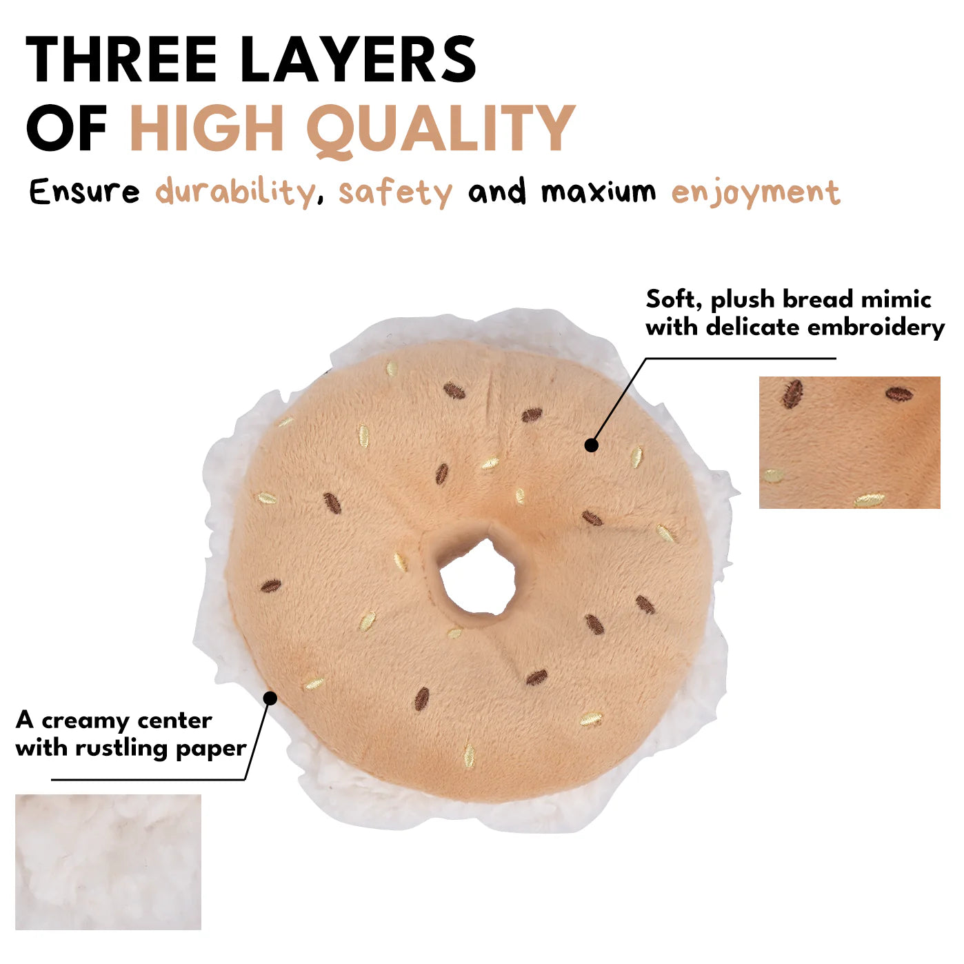 Chewffon Rustle N Squeak Bagel, Dog Toy
