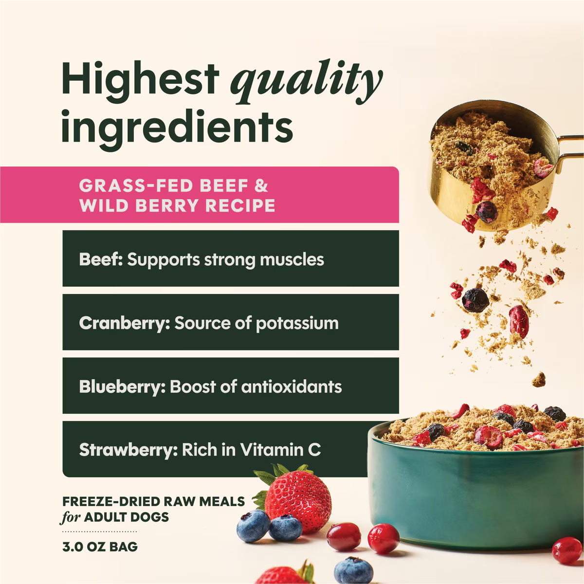 Instinct FreshDried Meal Blends Grain-Free Raw Beef & Wild Berries Blend, Freeze-Dried Dog Food