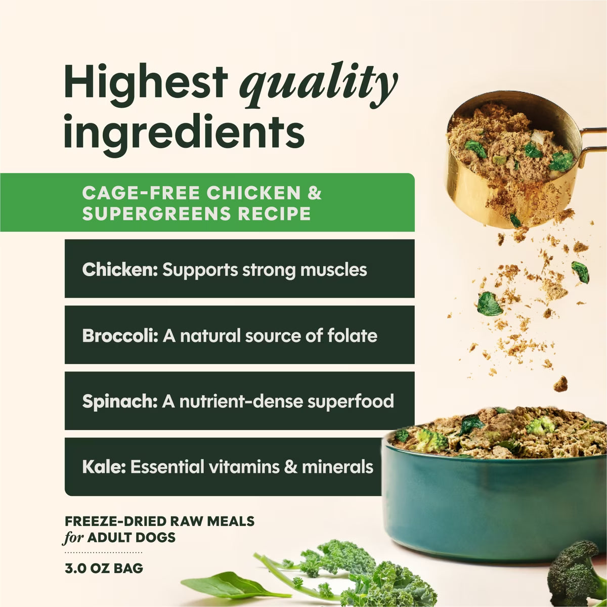 Instinct FreshDried Meal Blends Grain-Free Raw Chicken & SuperGreens Blend, Freeze-Dried Dog Food