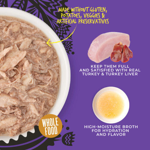 Tiki Cat After Dark Shreds Turkey & Turkey Liver Recipe in Broth, Wet Cat Food, 3-oz Case of 12