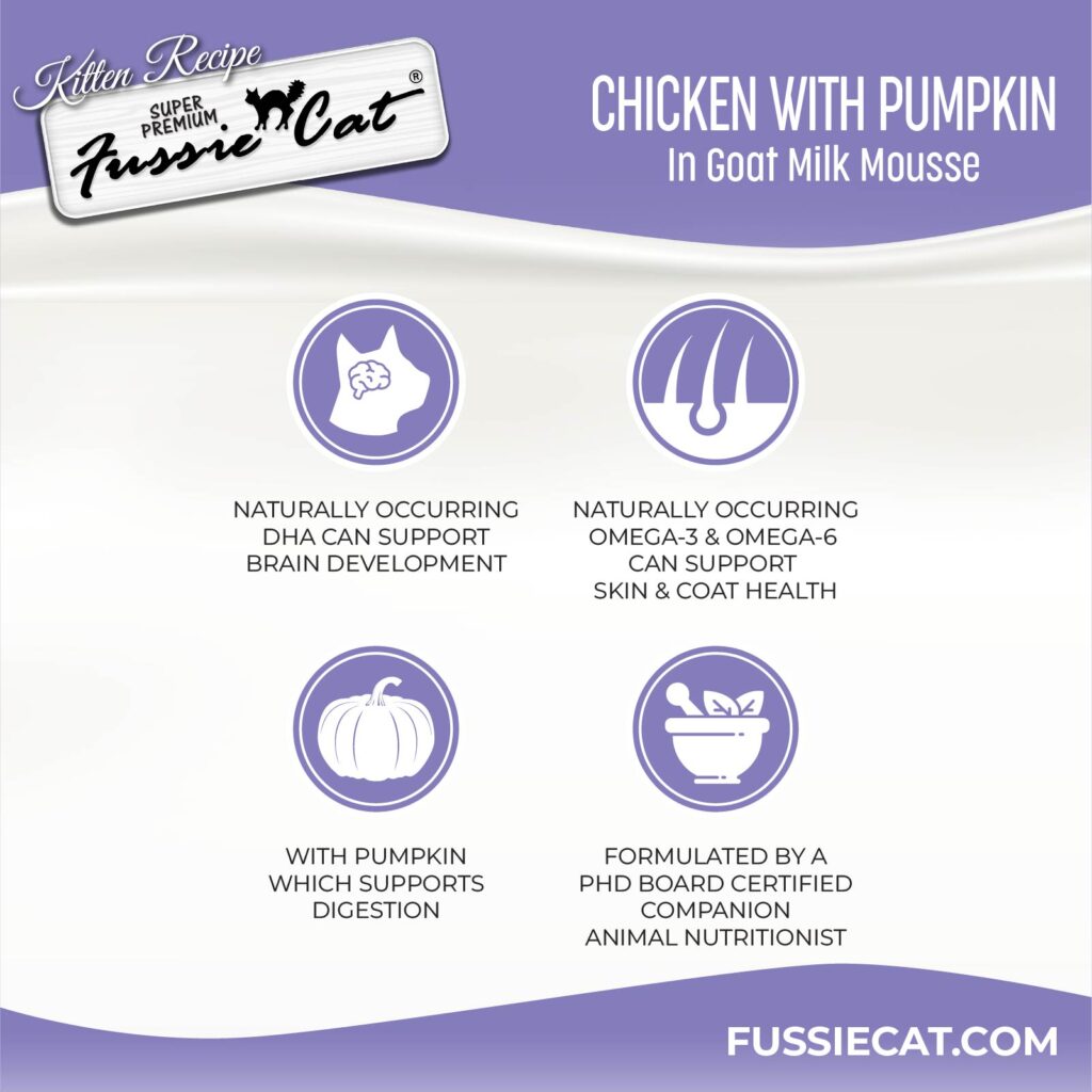 Fussie Cat Chicken with Pumpkin in Goat Milk Mousse Kitten 1.5-oz Pouch, Wet Cat Food, Case of 12