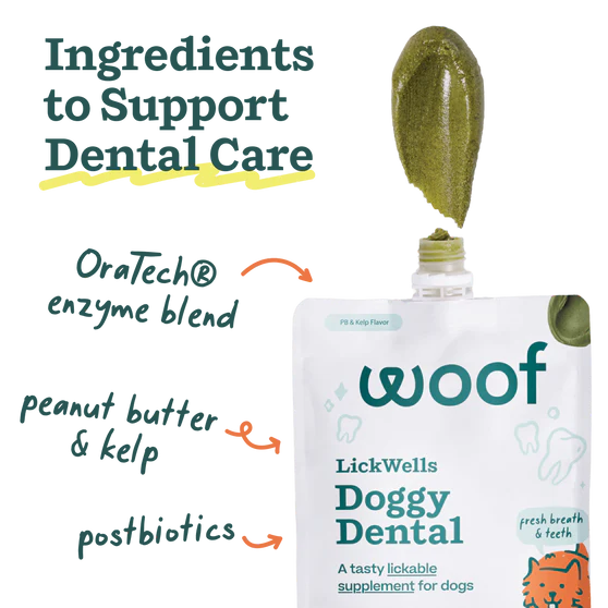 Woof Dog Doggy Dental Lickwells, Dog Supplement, 12-oz Pouch