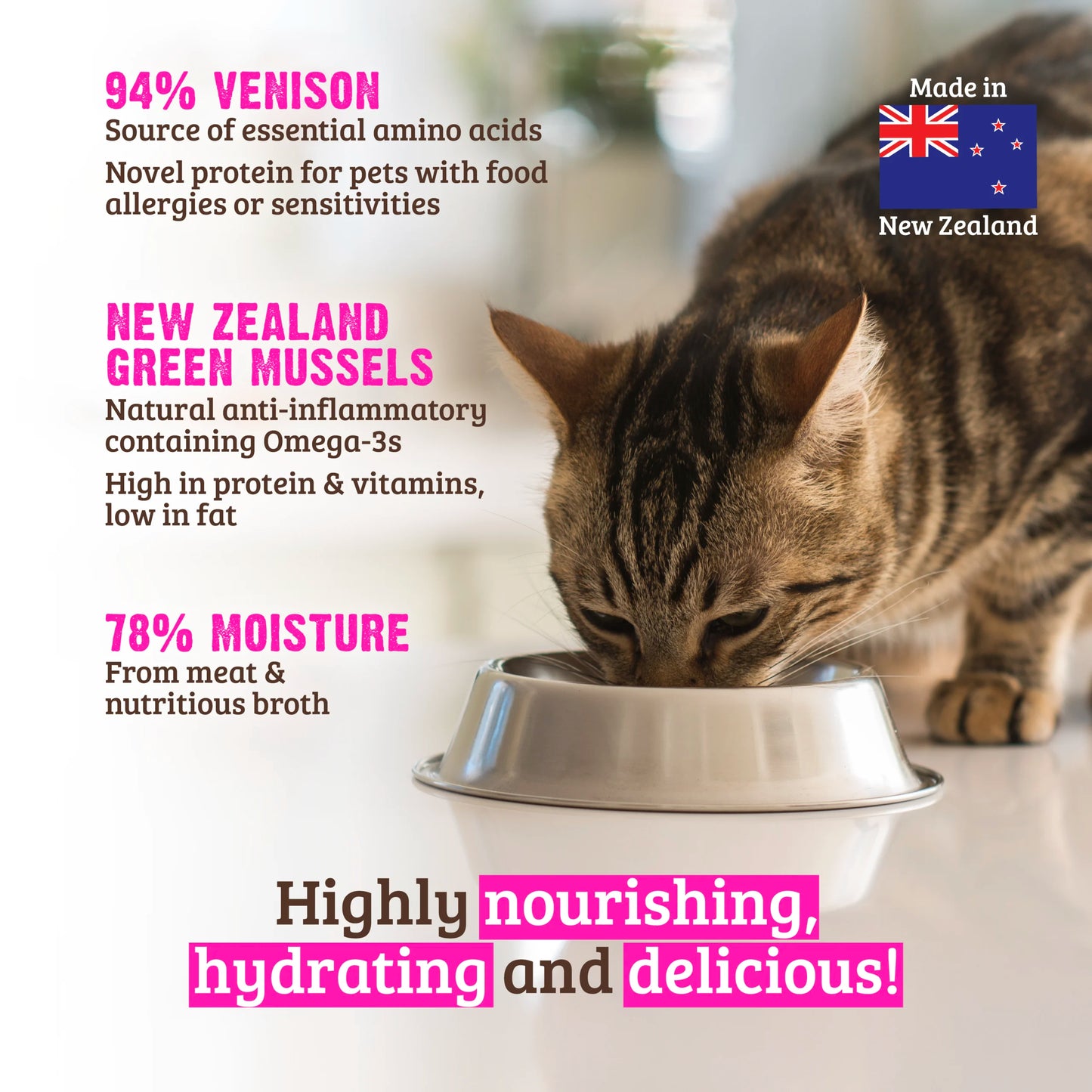 RAWZ® 94% Venison Recipe With Green Mussels Pate, Wet Cat Food