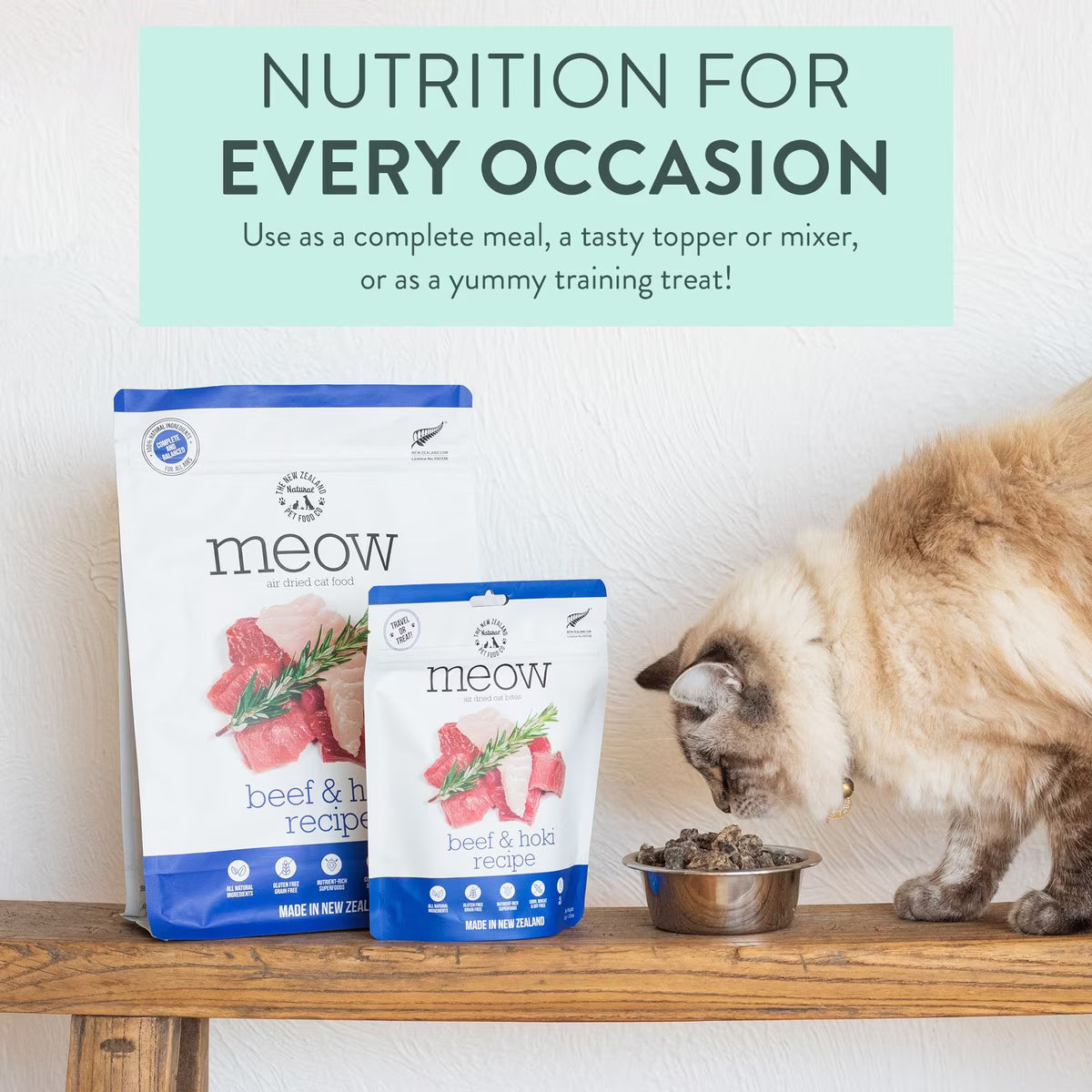 The New Zealand Natural Pet Food Co Meow Beef & Hoki Recipe, Air-Dried Cat Food, 26.5-oz Bag