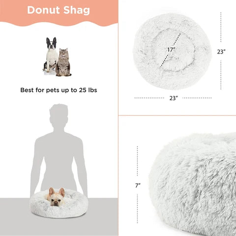 Best Friends By Sheri The Original Calming Donut Dog Bed in Shag Fur, Frost, 23-in x 23-in