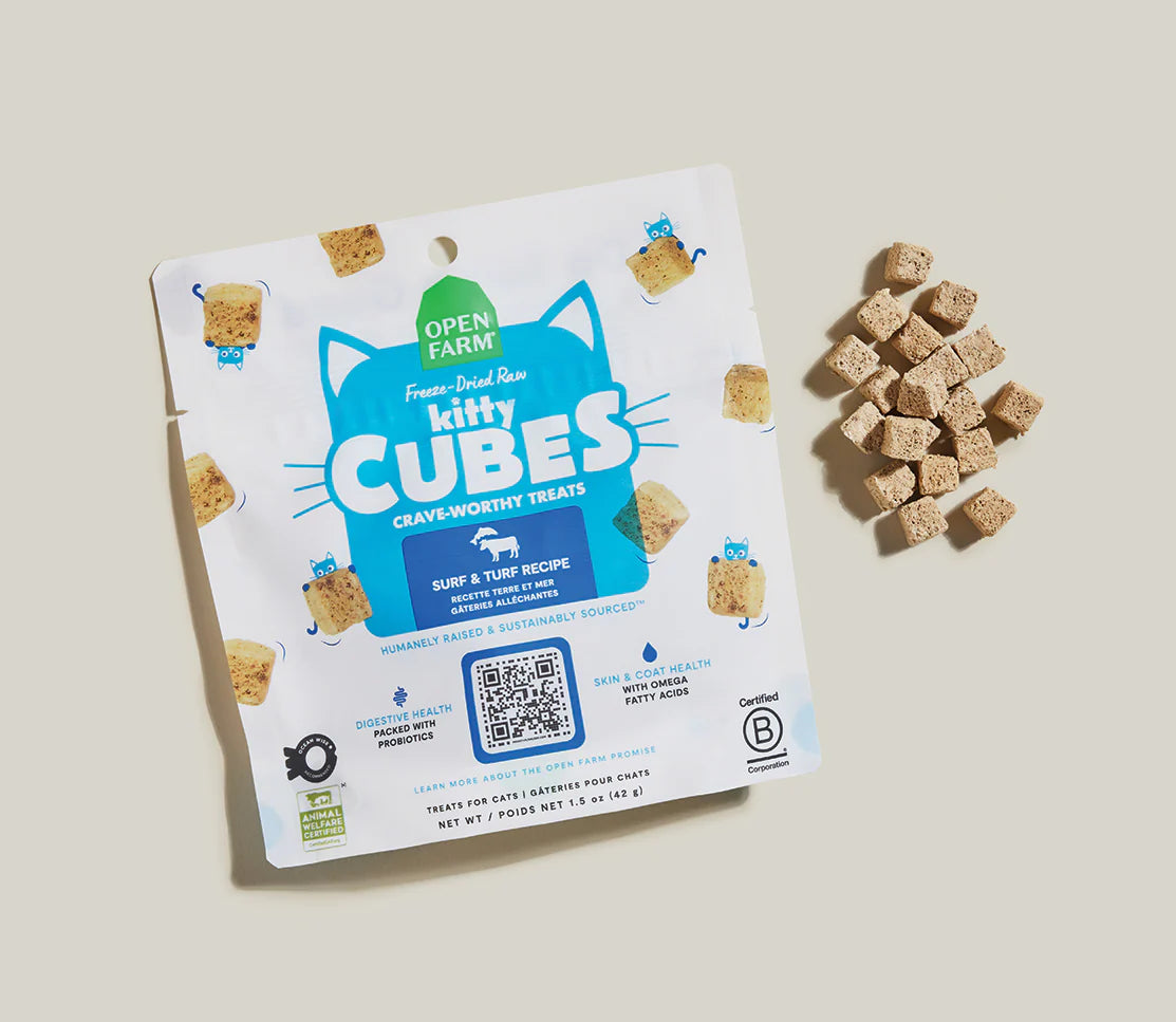 Open Farm Surf & Turf Kitty Cube Treats, Freeze-Dried Raw Cat Treats, 1.5-oz Pouch