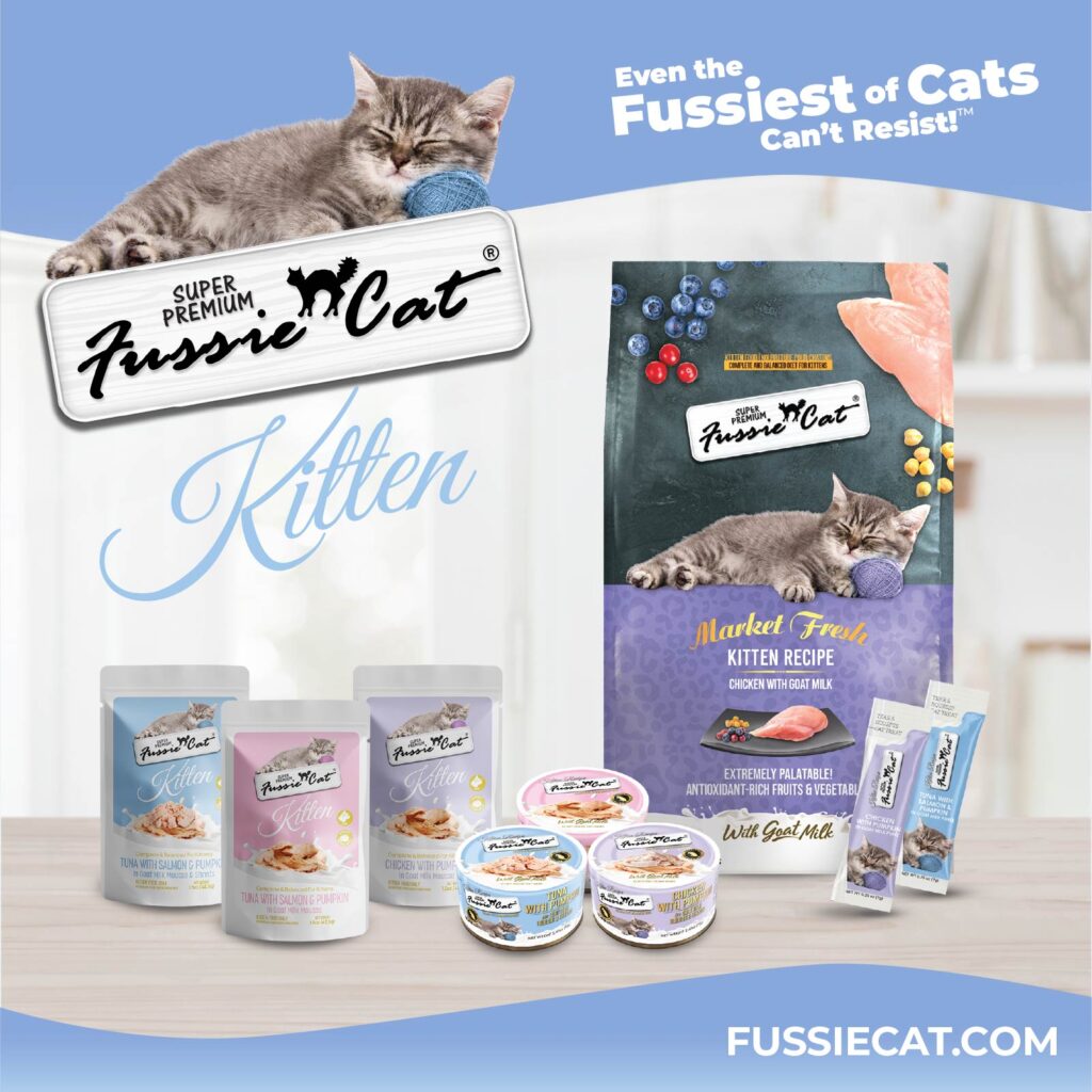 Fussie Cat Tuna with Pumpkin in Goat Milk Mousse & Shreds Kitten Recipe, Wet Cat Food, 2.47-oz Case of 24