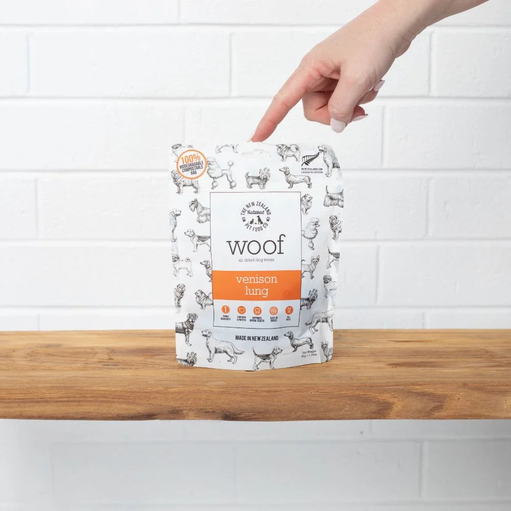 The New Zealand Natural Pet Food Co Woof Venison Lung, Freeze-Dried Dog Treats, 1.76-oz Bag