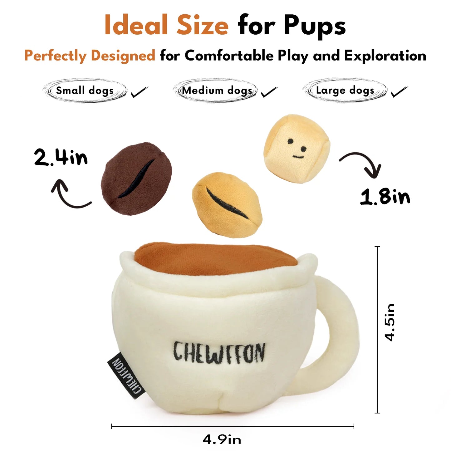 Chewffon Espresso Squeaky, Dog Toy