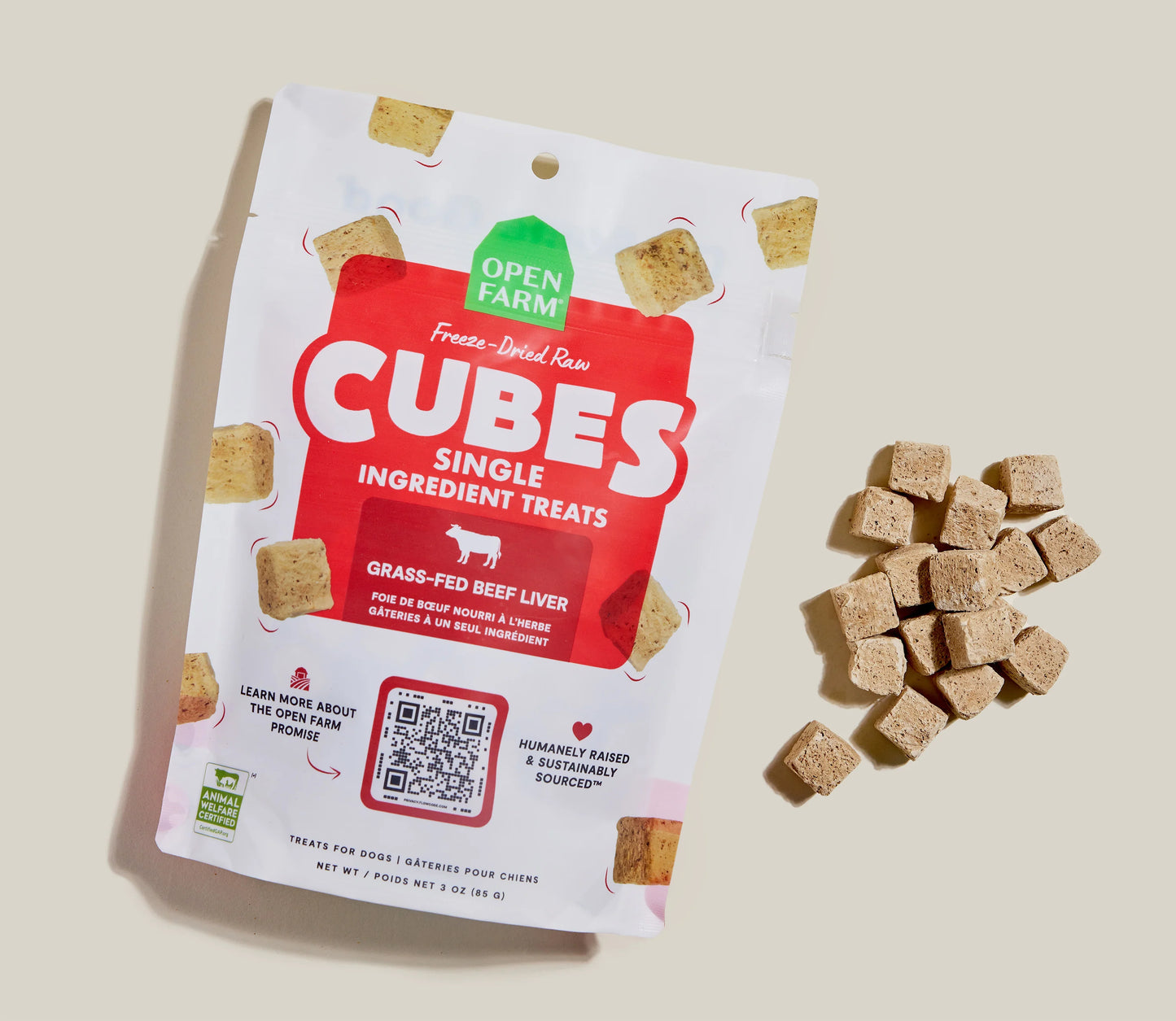 Open Farm Cubes Beef Liver Treat, Freeze Dried Raw Dog Treat, 3-oz Pouch