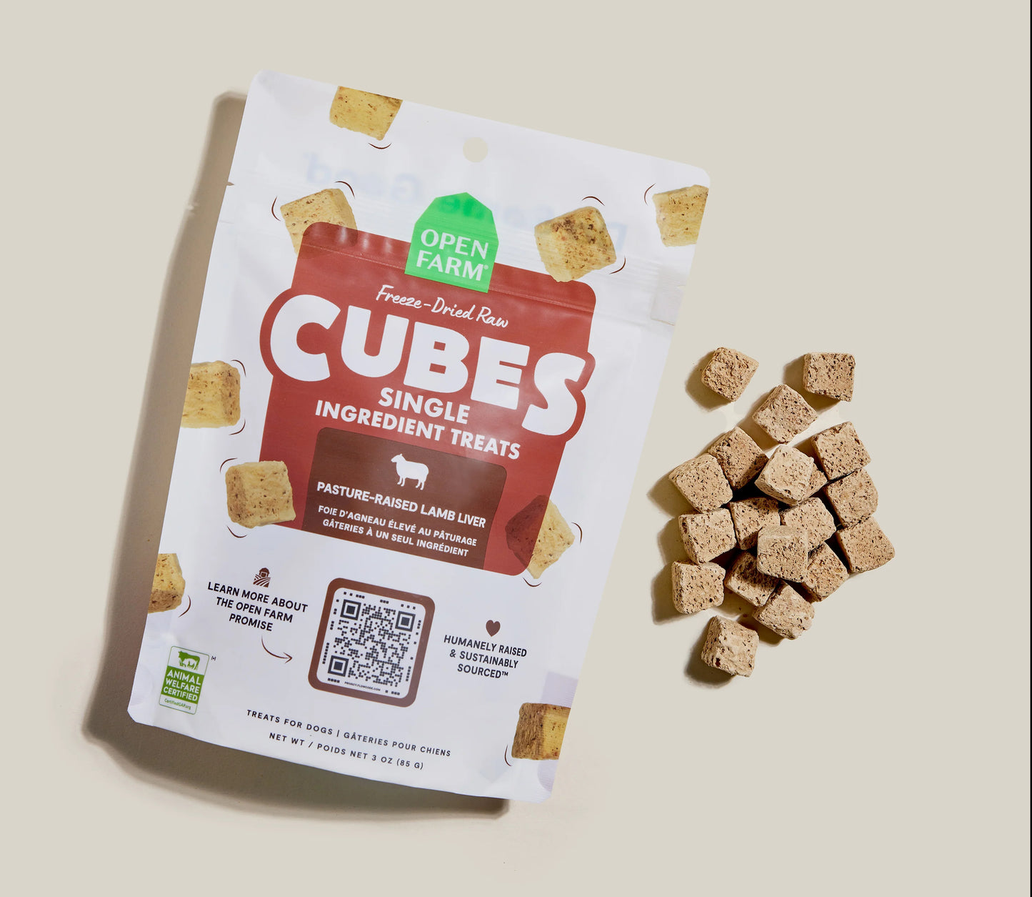 Open Farm Cubes Lamb Liver Treat, Freeze Dried Raw Dog Treat, 3-oz Pouch