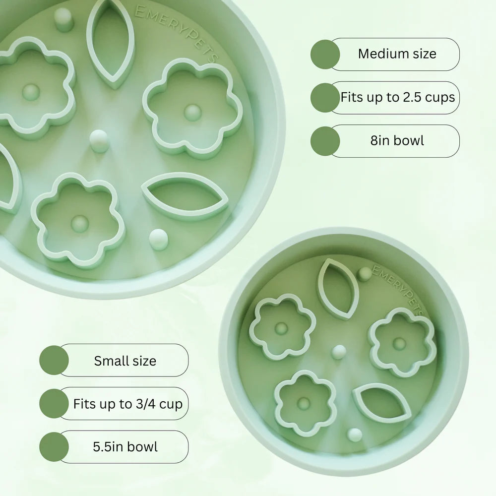 EmeryPets Flower + Leaf Slow Feeder Bowls (Green)