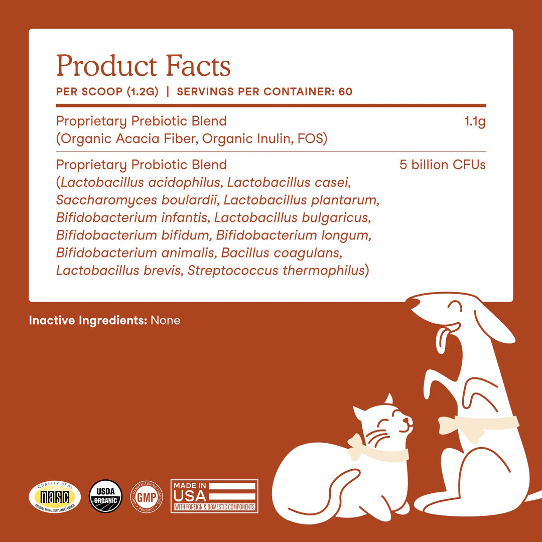 Fera Pets USDA Organic Probiotics with Prebiotics For Dogs and Cats, Pet Supplement, 2.5-oz