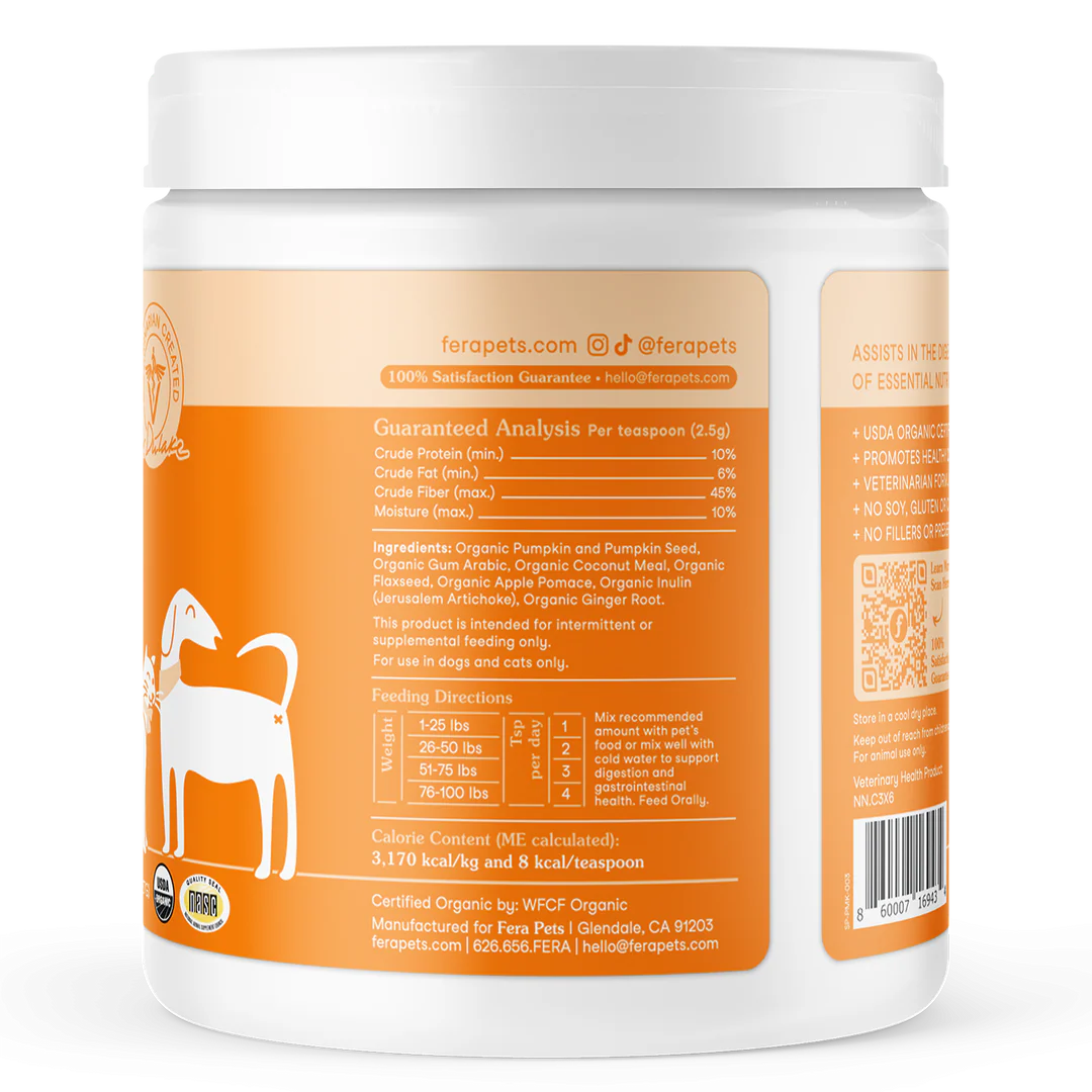 Fera Pets Pumpkin Plus Fiber Support For Dogs and Cats, Pet Supplement, 8-oz