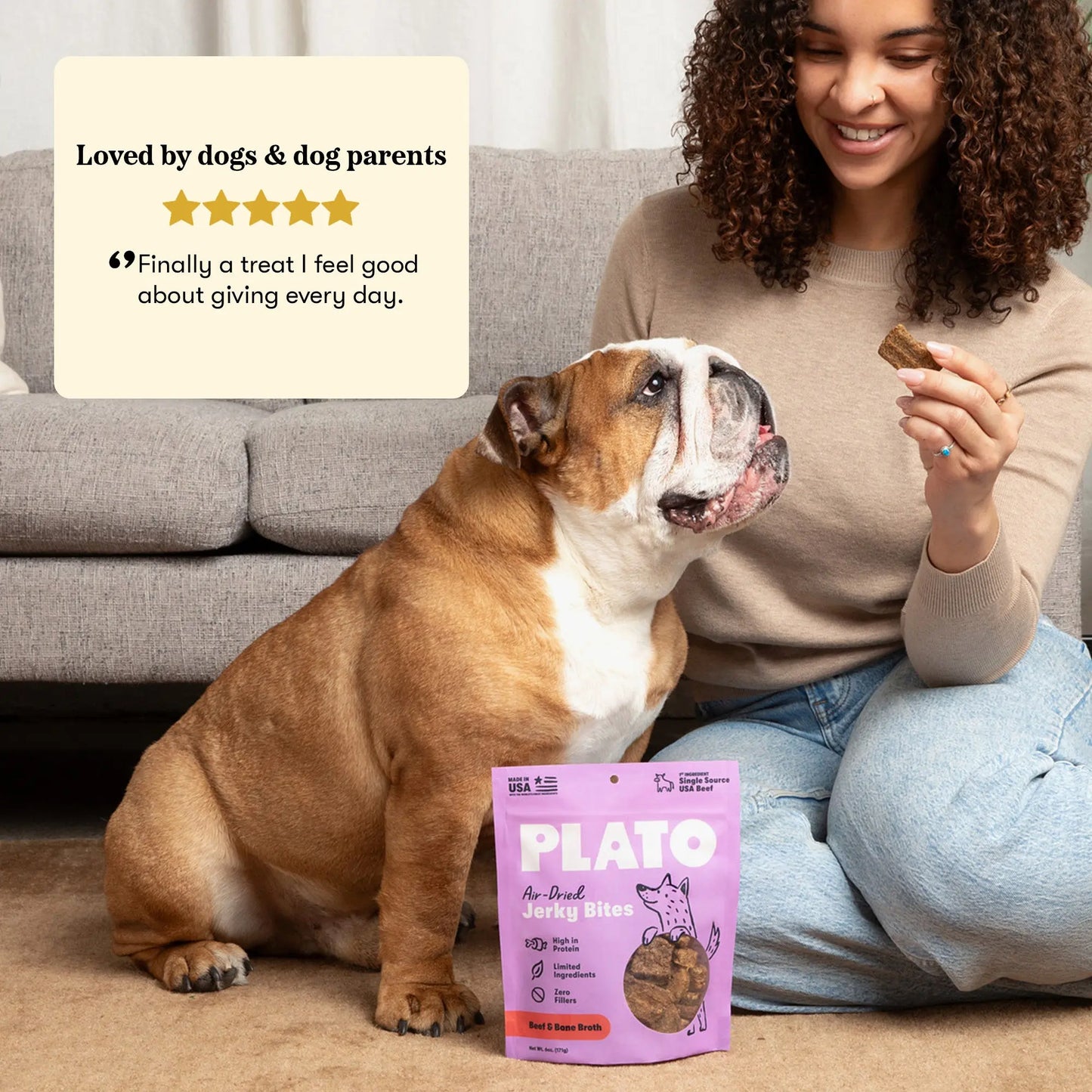 Plato Beef With Bone Broth Jerky Bites, Dog Treat, 6-oz Bag