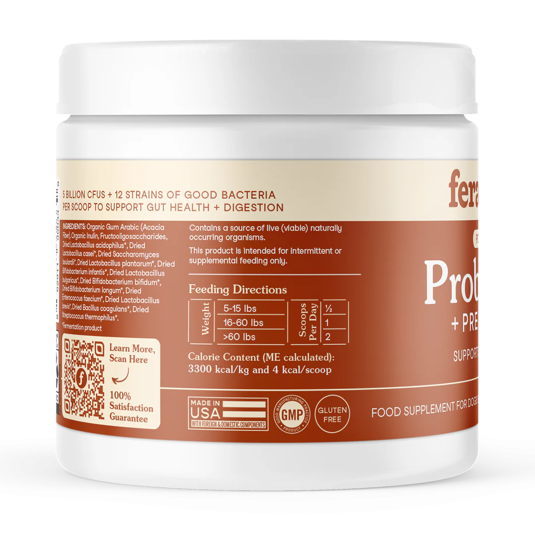 Fera Pets USDA Organic Probiotics with Prebiotics For Dogs and Cats, Pet Supplement, 2.5-oz