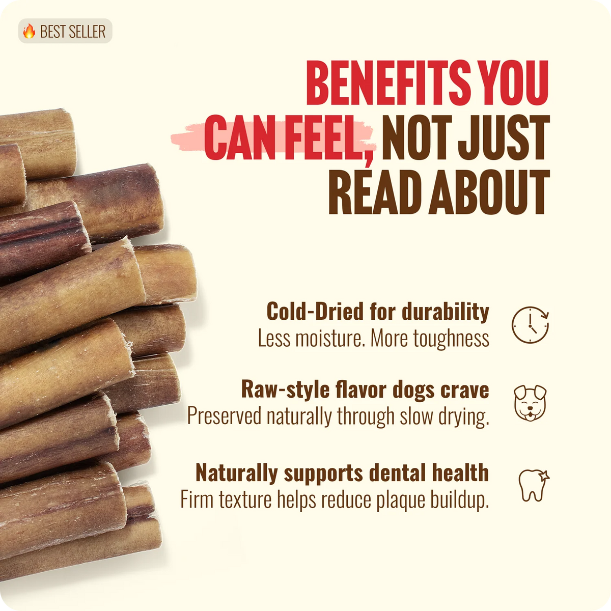 Natural Farm 12in Raw Cold Dried Bully Stick, Dog Chews
