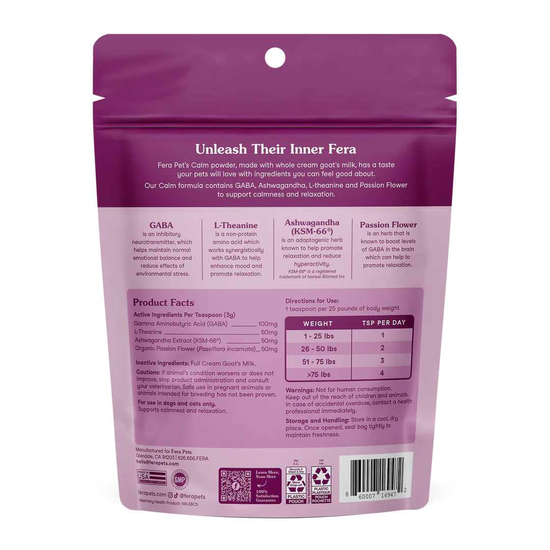 Fera Pets Calm Goat Milk Topper For Dogs and Cats, Pet Supplement, 6.34-oz