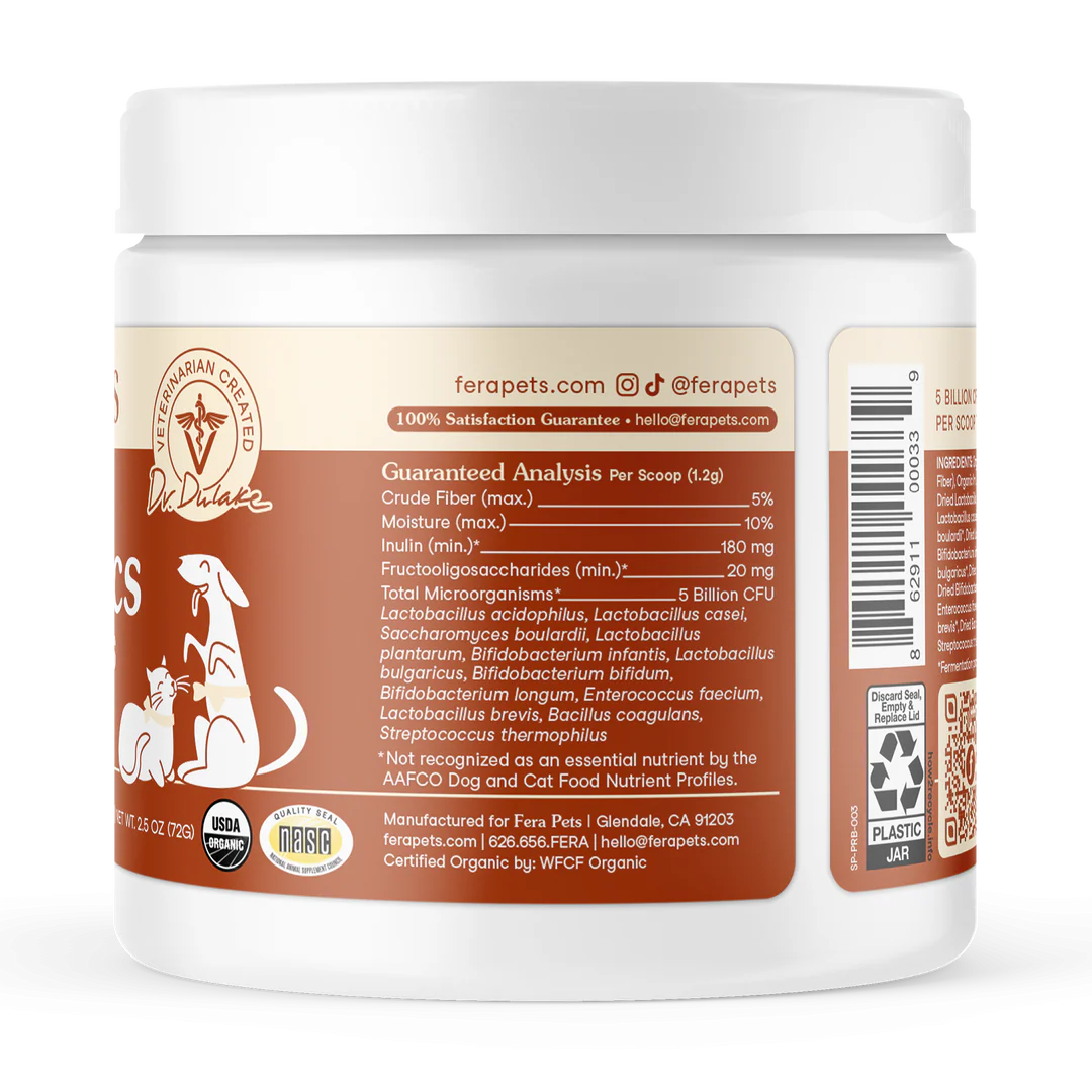 Fera Pets USDA Organic Probiotics with Prebiotics For Dogs and Cats, Pet Supplement, 2.5-oz
