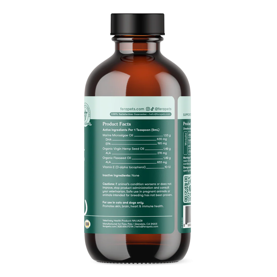 Fera Pets Algae Oil Omega-3, 6, 9 For Dogs and Cats, Pet Supplement, 8-oz