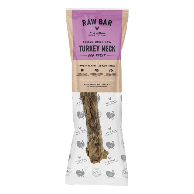 Vital Essentials Freeze-Dried Raw Bar Turkey Necks, Dog Chews