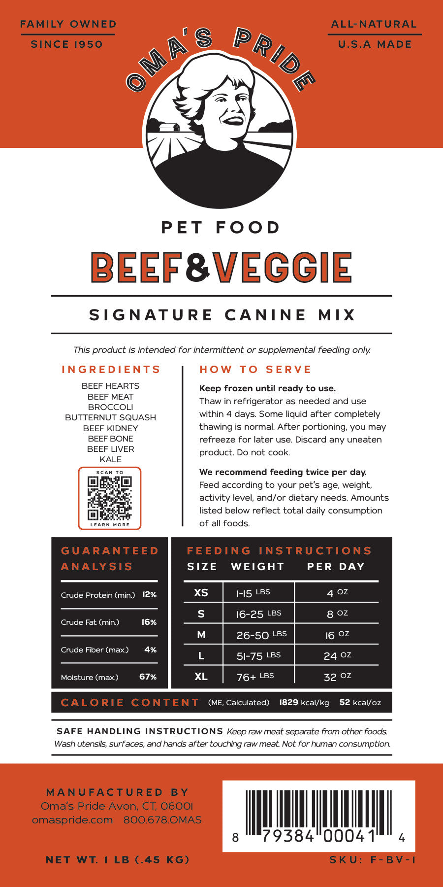 Oma's Pride Dog Beef Signature Mix, Frozen Raw Dog Food Supplement
