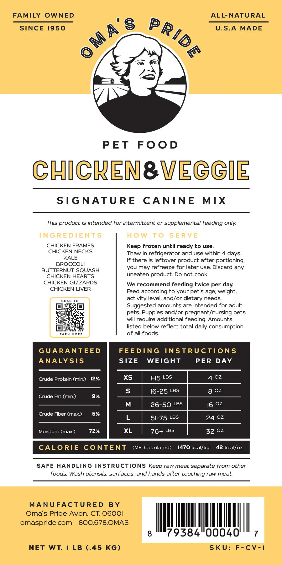 Oma's Pride Dog Chicken Signature Mix, Frozen Raw Dog Food Supplement