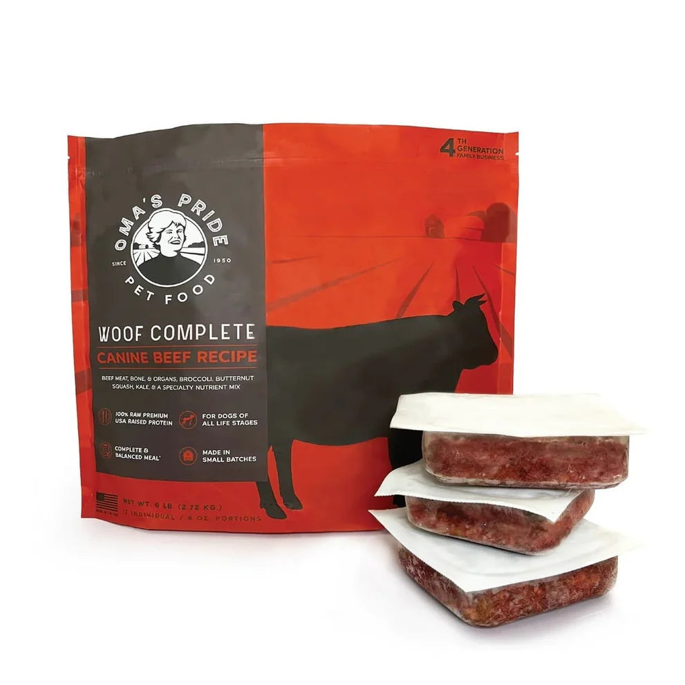 Oma's Pride Woof Complete Dog Beef Recipe, Frozen Raw Dog Food