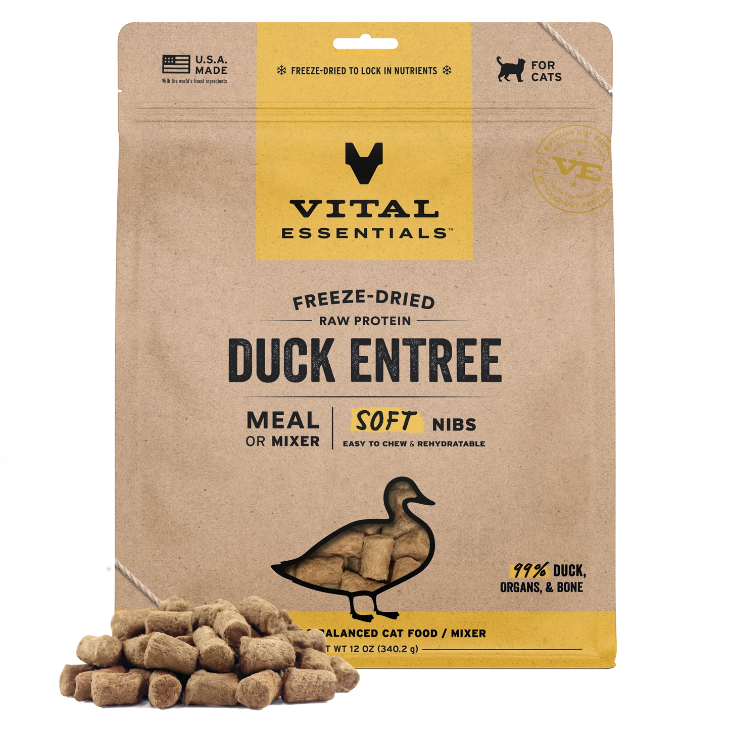 Vital Essentials Duck Soft Nibs Meal or Mixer Freeze-Dried Cat Food, 12-oz Bag