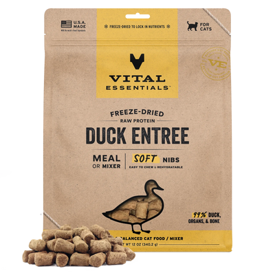 Vital Essentials Duck Soft Nibs Meal or Mixer Freeze-Dried Cat Food, 12-oz Bag