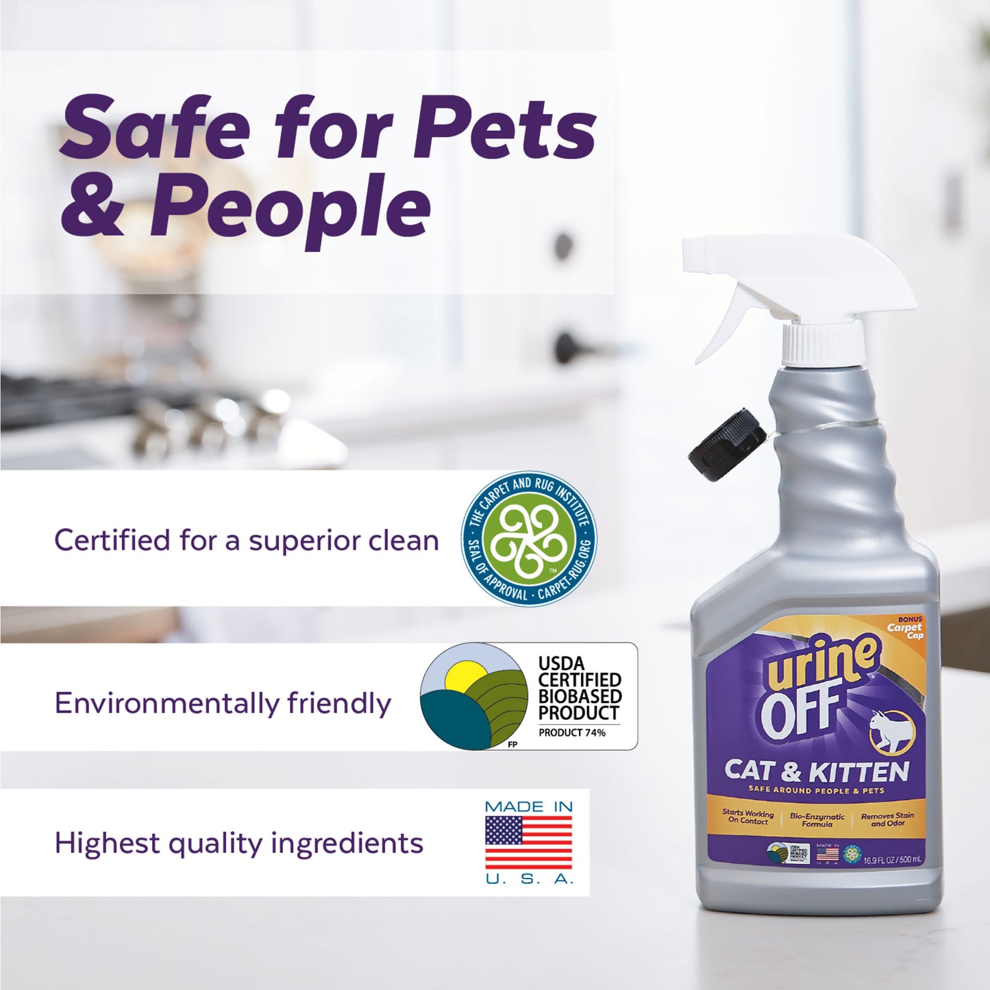 Urine Off Cat & Kitten Hard Surface Sprayer & Carpet Applicator, 16.9-oz Spray Bottle