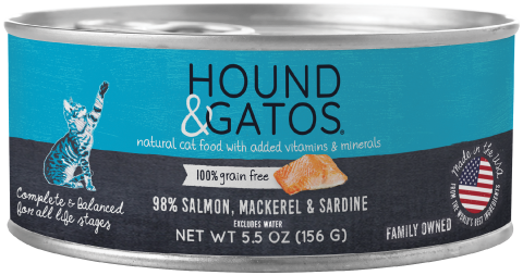 Hound & Gatos 98% Salmon, Mackerel, & Sardine Recipe, Wet Cat Food, 5.5-oz Case Of 24