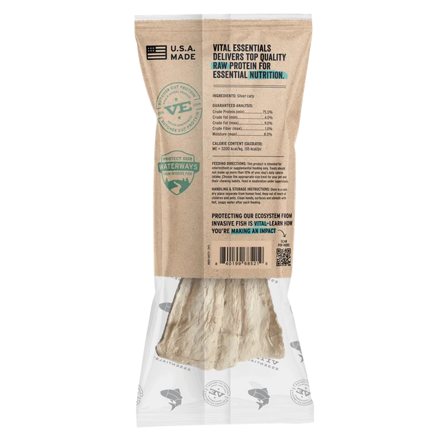 Vital Essentials Freeze-Dried Raw Bar Silver Carp Filet, Dog Chews