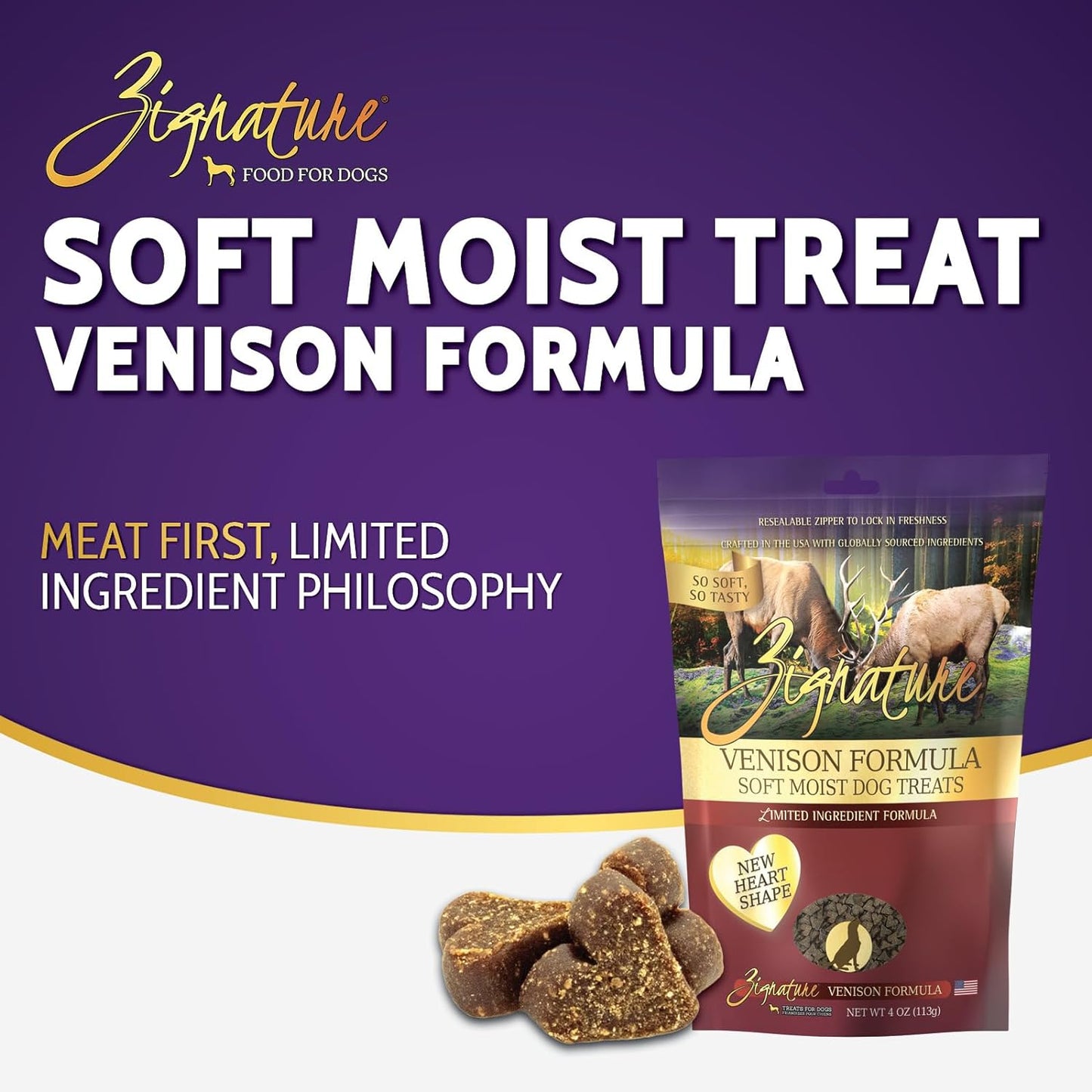 Zignature Soft Moist Treats Venison Formula 4-oz, Dog Treat