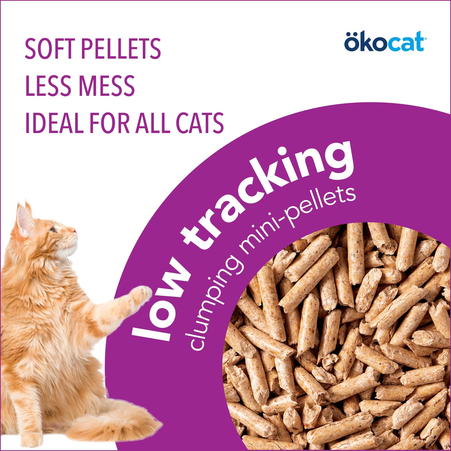 Okocat® Less Mess Clumping Low-Tracking, Mini-Pellets Wood 14-lb, Cat Litter