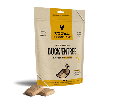 Vital Essentials Duck Mini Patties, Freeze-Dried Cat Food, 8-oz Bag