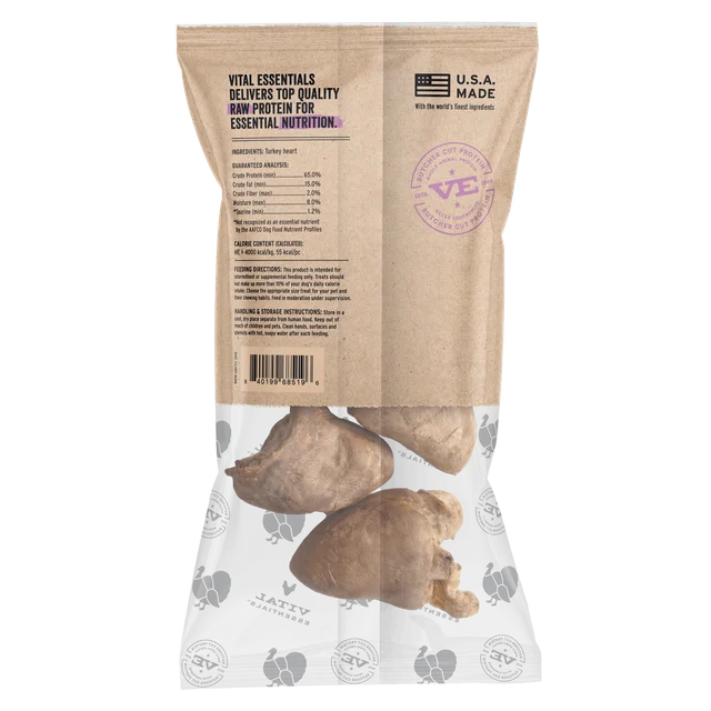 Vital Essentials Freeze-Dried Raw Bar Turkey Hearts, Dog Chews