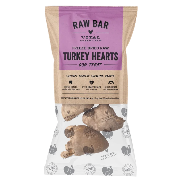 Vital Essentials Freeze-Dried Raw Bar Turkey Hearts, Dog Chews