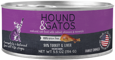 Hound & Gatos 98% Turkey Liver Recipe, Wet Cat Food, 5.5-oz Case Of 24