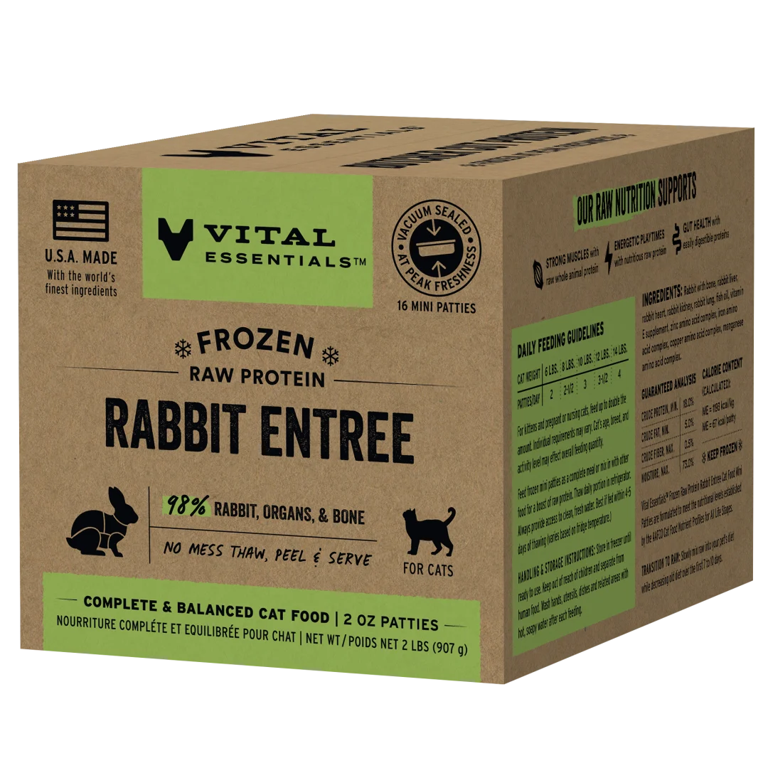 Vital Essentials Rabbit Patties Frozen Raw Cat Food, 2-lb Box