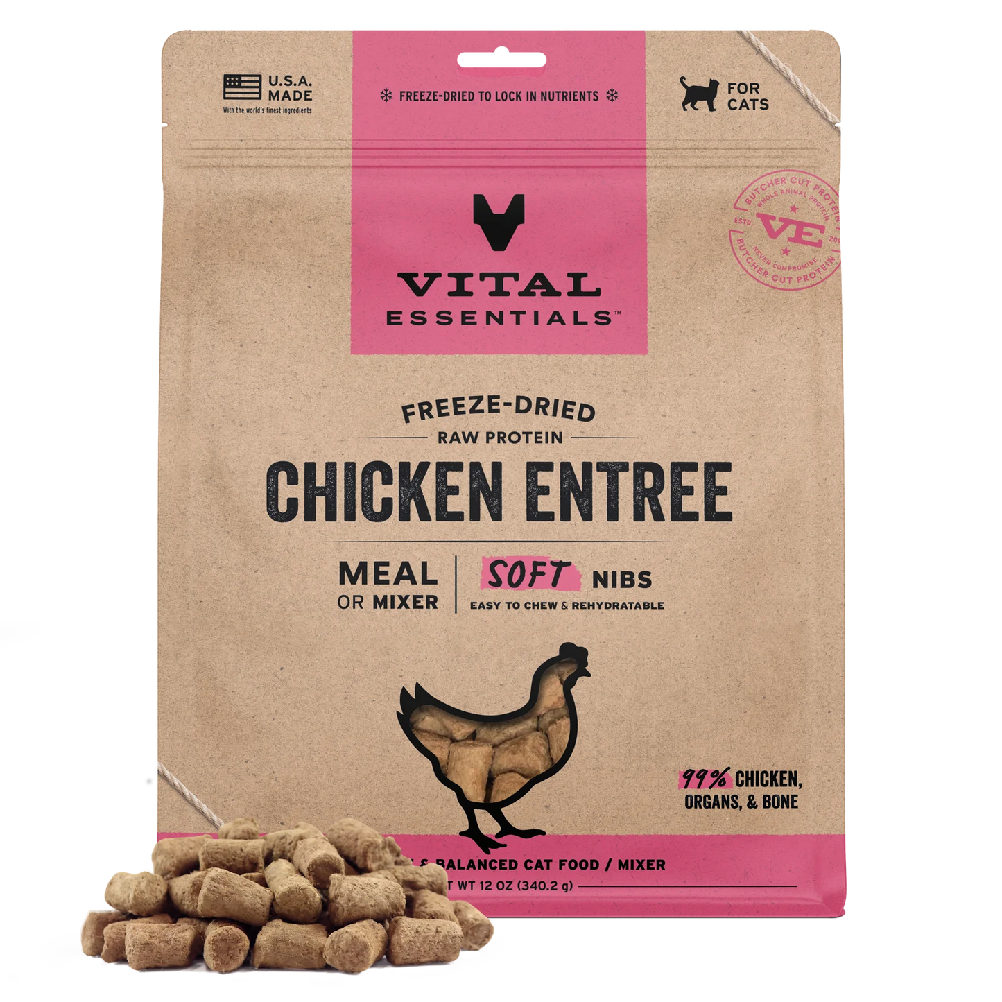 Vital Essentials Chicken Soft Nibs Meal or Mixer Freeze-Dried Cat Food, 12-oz Bag