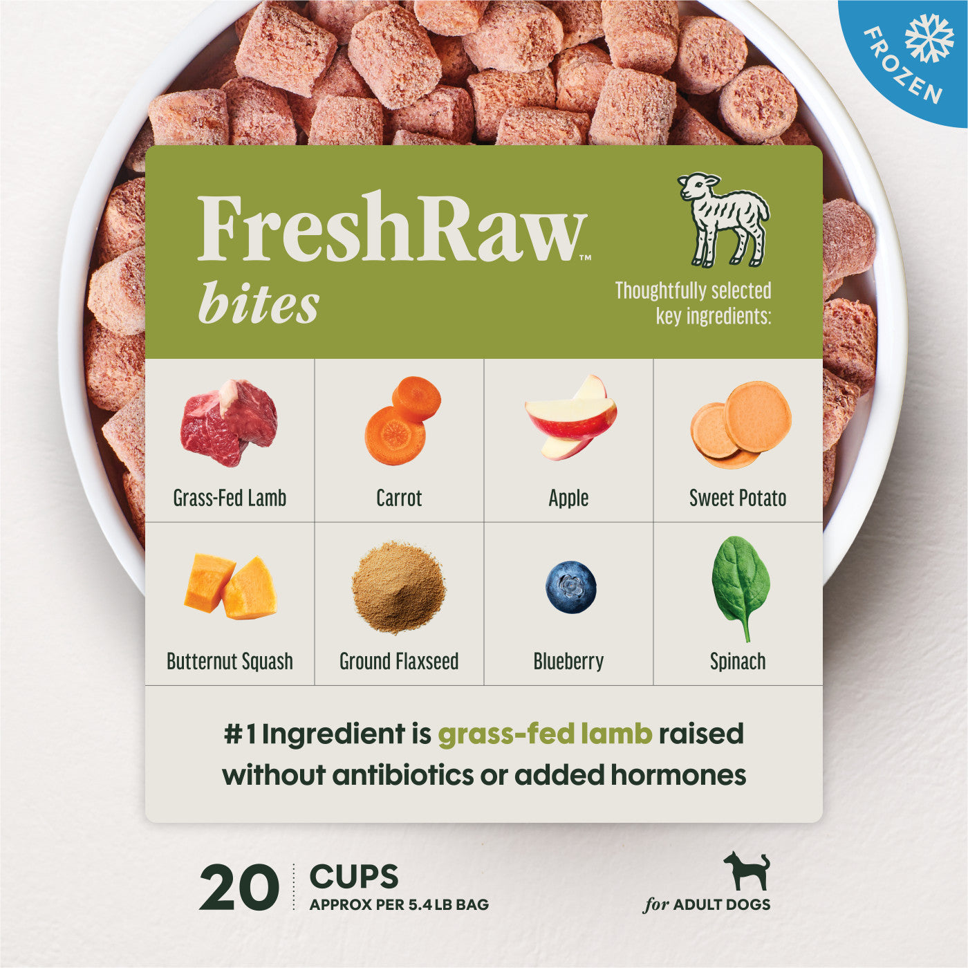 Instinct FreshRaw Bites Grass-Fed Lamb Recipe, Frozen Raw Dog Food, 2.7-lb Bag