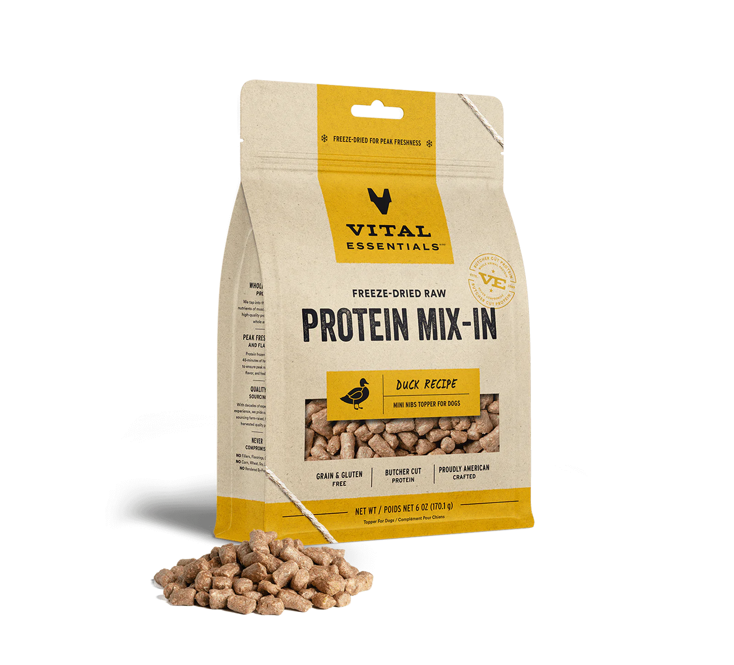 Vital Essentials Freeze-Dried Raw Protein Mix-In Duck Mini Nibs Topper For Dogs, 6-oz Bag