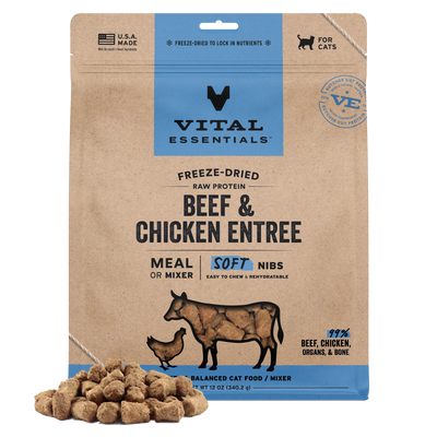 Vital Essentials Beef & Chicken Soft Nibs Meal or Mixer Freeze-Dried Cat Food, 12-oz Bag