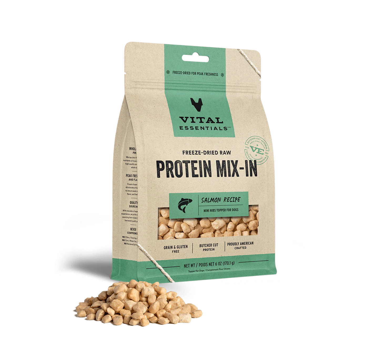 Vital Essentials Freeze-Dried Raw Protein Mix-In Salmon Mini Nibs Topper For Dogs, 6-oz Bag