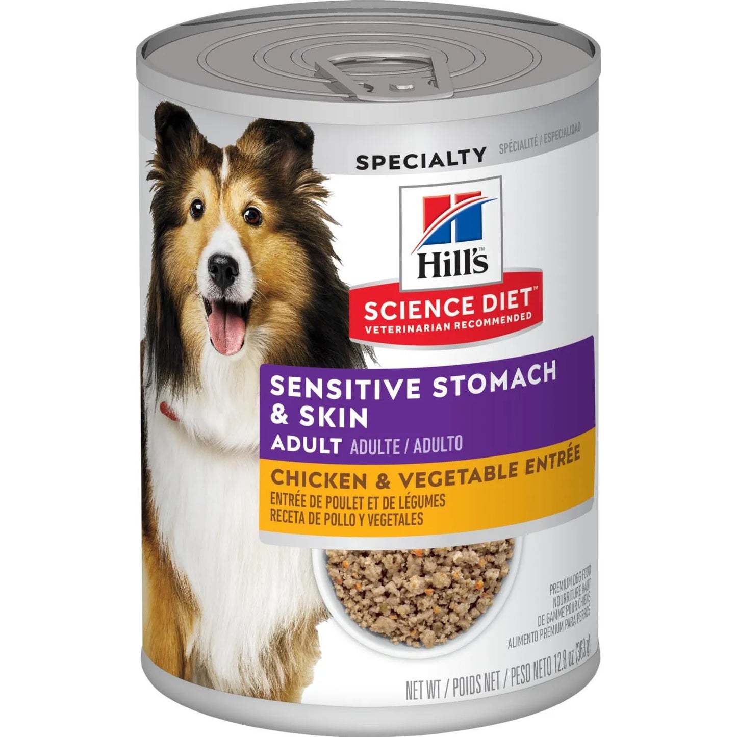 Hill's™ Science Diet™ Adult Sensitive Stomach & Skin Chicken & Vegetable Entrée Nutrition, Wet Dog Food, 12.5-oz Case of 12