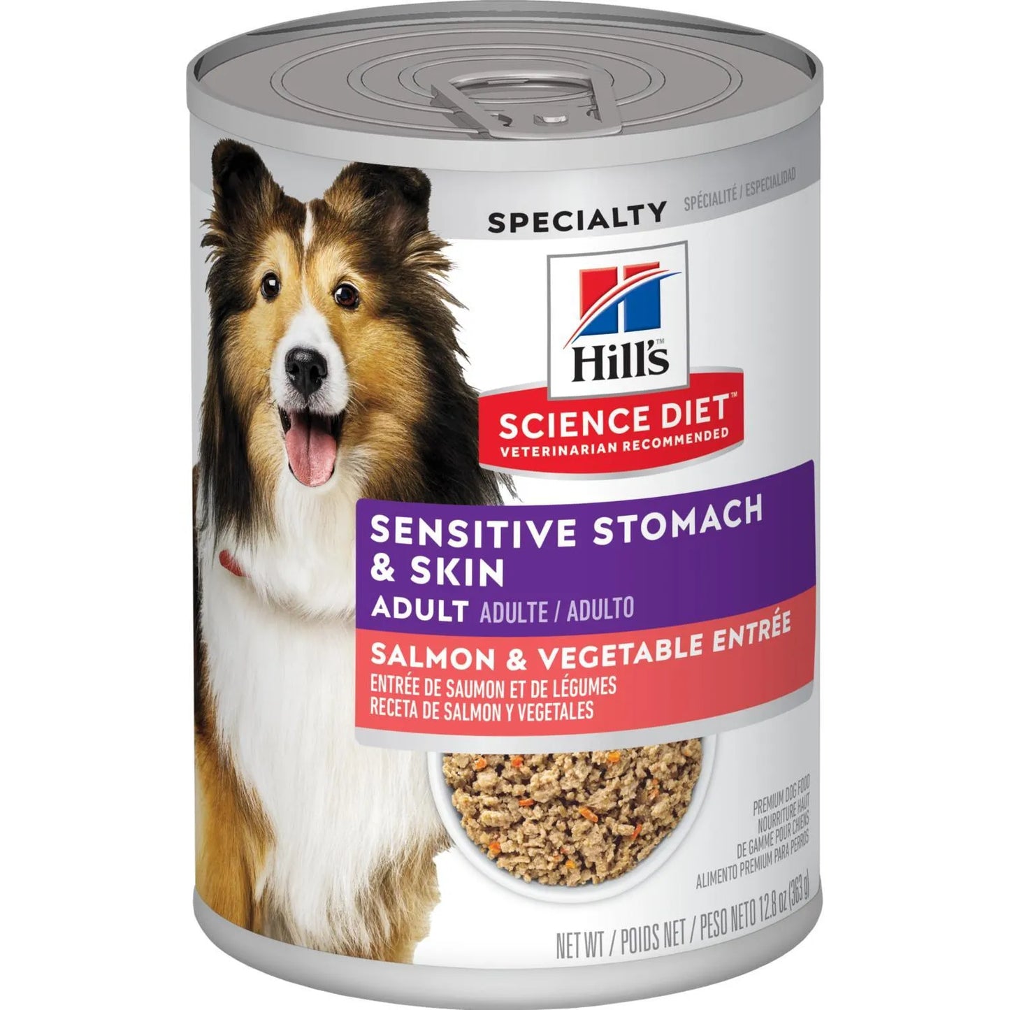 Hill's™ Science Diet™ Adult Sensitive Stomach & Skin Salmon & Vegetable Entrée Nutrition, Wet Dog Food, 12.5-oz Case of 12