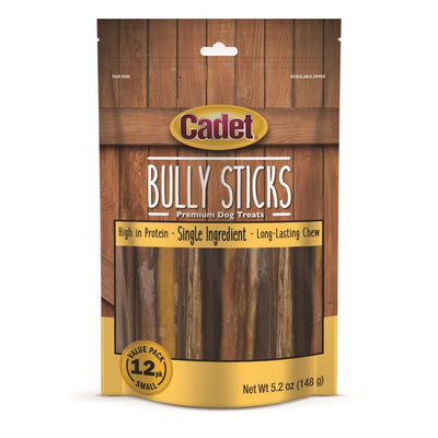 Cadet Real Beef Small Bully Sticks for Dogs, Dog Chew, 12 Pack, 5.2-oz Bag
