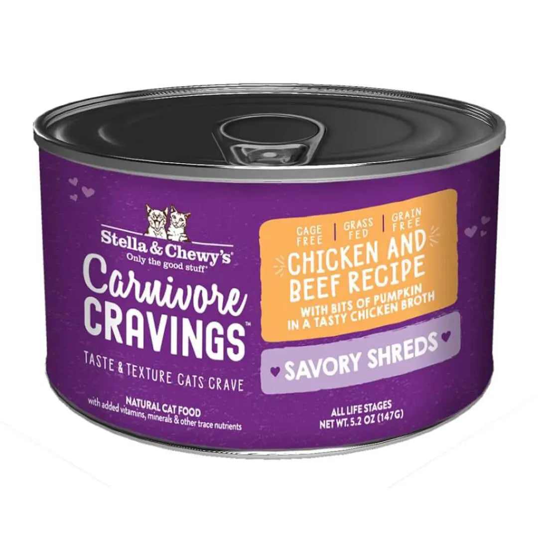 Stella & Chewy's Carnivore Cravings Savory Shreds - Chicken & Beef Recipe Dinner in Broth, Wet Cat Food